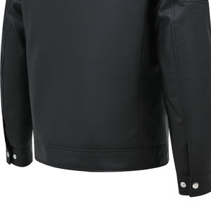 แจ็คเก็ตนักขี่จักรยานแขนเต็มของผู้ชายทำจาก PU ผ้าสีดำล้วนคอเสื้อตรงจากผู้ผลิตสามารถปรับแต่งได้ - Product Image 6