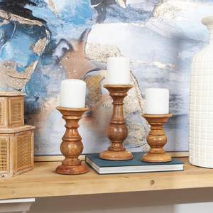 เชิงเทียนไม้ทำมือ |   ชุดเชิงเทียนทรงเสาแบบวินเทจ |   ของตกแต่งบ้านสไตล์ชนบท - Product Image 5