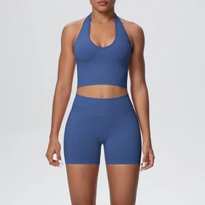 Conjunto de Sujetador Deportivo Acolchado y Pantalones Cortos para Mujer, al por Mayor, Transpirable, Ecológico, de Nailon Reciclado y Elastano, para Yoga y Fitness - Product Image 4
