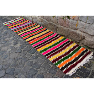 พรมตุรกีวินเทจสีเบจแบบดั้งเดิม2.5x9.6ft การออกแบบการเย็บปะติดปะต่อกันวัสดุผ้าขนสัตว์วิสคอสสำหรับห้องนั่งเล่นสำหรับวัยรุ่น - Product Image 3