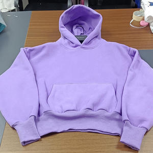 500 Gsm Streetwear fabricants de sweat à capuche uni blanc coton lourd français éponge bouffée impression sweat à capuche court hommes - Product Image 1