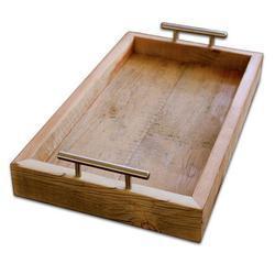 Plateau de service en bois et en métal rustique avec hnamdmade utilisé pour les ustensiles de cuisine, le restaurant et l'utilisation des aliments en vente - Product Image 4
