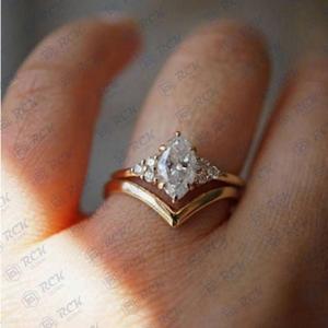 1.00 CTW Marquise CUT 925สเตอร์ลิงเงินชุดเจ้าสาวครบรอบของขวัญแหวน Moissanite สำหรับผู้หญิงสำหรับความรัก - Product Image 1