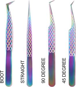 Ensemble de pinces à épiler professionnelles en acier inoxydable arc-en-ciel pour extensions de cils, avec pointes angulées de précision, poignée antidérapante pour les artistes en extensions de cils - Product Image 2