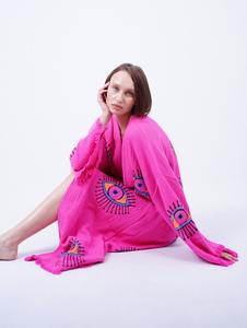 กิโมโนแขนยาวคอวีปักตาชั่วร้ายสำหรับผู้หญิงทำจากผ้าฝ้ายออกแบบได้ตามต้องการดูเป็นธรรมชาติใส่ทำงานลำลองใส่ไปชายหาดด้านหลัง - Product Image 4