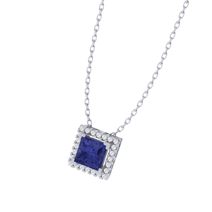 Colgante de Piedra Preciosa de Circonita Cúbica Tanzanita con Corte Princesa, Chapado en Oro Rodio/Oro Amarillo, Cadena de 18 Pulgadas, 9.6mm de Ancho, 1.2g, Fino - Product Image 6