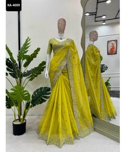 Sari en soie Tibby très attrayant avec des fils et des paillettes, pour les fêtes et les festivals, à bas prix et de bonne qualité - Product Image 1