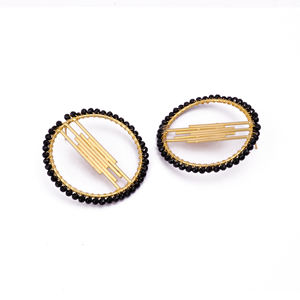 ต่างหูเม็ดเดี่ยวลูกปัดนิลสีดำทำด้วยมือสีดำดีไซน์ใหม่เรียบง่ายทันสมัยโอนิกซ์ชุบทองทันสมัยเครื่องประดับทองเหลืองโอนิกซ์ดีไซเนอร์ - Product Image 2
