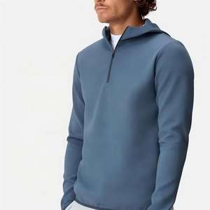 Imprimé personnalisé 100% coton acier bleu quart fermeture éclair à capuche hommes léger respirant bases coton mélangé - Product Image 2