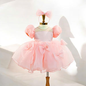 Nhung เหงียนเจ้าหญิงสำหรับเด็กทารกหญิง3D แบบสั้นประดับด้วยลูกปัดโบว์ยาวถึงเข่าทำจากเวียดนามสำหรับปาร์ตี้ฤดูร้อน OEM - Product Image 5