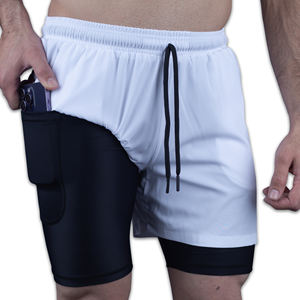 Short de gymnastique double couche à séchage rapide pour hommes 100% Polyester Vêtements de sport décontractés Compression Running Gym Shorts avec poche pour l'entraînement - Product Image 1