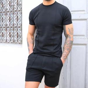 Ensemble d'été deux pièces décontracté pour hommes de style tendance Ensemble imprimé à manches courtes de couleur unie Respirant - Product Image 6
