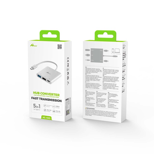 5-in-1 Aluminium USB-C Hub to USB2.0*2+USB3.0*1+ Model 1500123 for PC Charging & Data Transfer