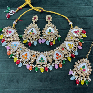 Conjunto de Collar Choker Polki Kundan Multicolor Inspirado en Sabyasachi, Joyería de Boda con Aretes de Circonia - Product Image 1