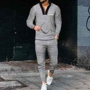 Ensemble jogging décontracté pour homme en coton/polyester polaire 2 pièces, haut à capuche et pantalon à cordon de serrage - Product Image 1