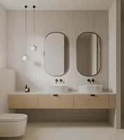 Meuble de salle de bain mural moderne en mélamine de luxe avec effet marbre suspendu, style ardoise, pour rangement et vasque