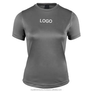 Camiseta de poliéster 100% con cuello redondo estampado y logotipo personalizado para mujer, camiseta transpirable ligera de ajuste Regular para entrenamiento, camiseta con dobladillo curvo elástico - Product Image 3