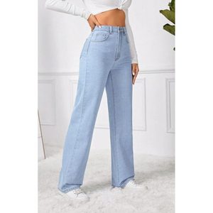 Jean en denim glacé tendance et décontracté à jambe large pour femme, taille haute de luxe, écologique, durable, extensible, style urbain, toutes tailles - Product Image 2
