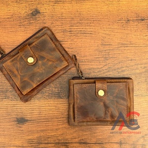 Cartera con tarjetero de cuero genuino Vintage 2025 con monedero con cremallera, billetera de bolsillo delgada pequeña con bloqueo RFID para hombres y mujeres - Product Image 1