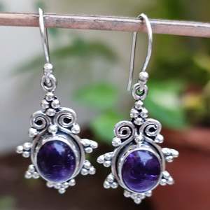 925 Sterling Silver Dangle <b>Earrings</b> Natural Amethyst Oval Gemstone Handmade <b>Cute</b> Jewelry for February Birthstone Amethyst - Product Image 6