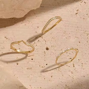 14k Solid Gold Minimal Wedding <b>Ring</b> Thin <b>Stacking</b> Half eternity, vermeil Dainty Baguette <b>Ring</b> with Lab Grown Diamond - Product Image 3