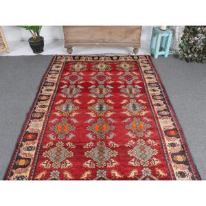 Vintage Rug, <b>Runner</b> 4.5x11.6 ft Turkish Rug, <b>Red</b> Floral Wool Rug - Product Image 3