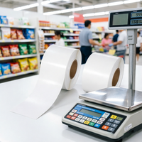 Rouleau d'étiquettes adhésives thermiques directes sans support continu personnalisées, écologiques, sans papier de support, imperméables, pour supermarchés et épiceries