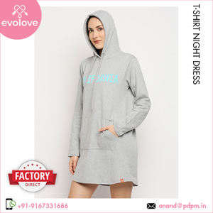 Fabricante de 100% algodón hecho de punto ropa de dormir camisón corto personalizable corto largo Polo con capucha camiseta vestido de noche - Product Image 2