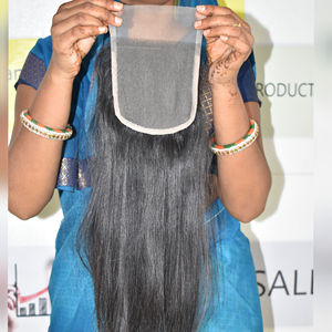 Extensions de Cheveux Humains à Double Trame, Cuticule Vierge Indienne, Alignée, Remy, Fermeture Droite, Longue, Couleur Noire, Un Donateur, 5x5 - Product Image 2