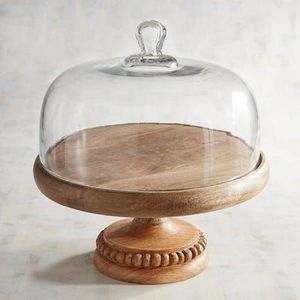 Soporte de pastel de madera ecológico moderno único hecho a mano decoración de boda mesa de cristal plato de pastel - Product Image 3