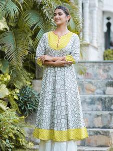 Kurta Anarkali en coton multi-imprimé, tissu doux, coupe confortable, élégant pour un usage quotidien, style traditionnel indien élégant - Product Image 4