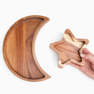 Plateau en bois Tailai Ramadan, plateau en bois en forme de lune et d'étoile, vaisselle Eid Mubarak, vaisselle de service pour le petit-déjeuner, le dîner, le dessert, la pâtisserie - Product Image 3