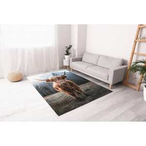 Tapis à motif de vache des Highlands, Tapis marron, Tapis de style campagnard, Tapis à motif animalier, Tapis imprimé, Tapis doux non tissé - Product Image 5