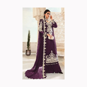 Ropa étnica india pakistaní Material de red Alta bordado borde de encaje perlas de diamantes trabajo largo elegante Dupatta Lehenga Choli vestido - Product Image 1