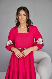 Robes ethniques mi-longues pour femmes, broderie florale, manches bouffantes trois-quarts, encolure carrée, robe pour femmes - Product Image 4