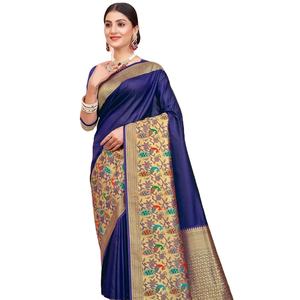 Sari de seda Paithani real y rico con hermoso Sari impreso digital - Product Image 1