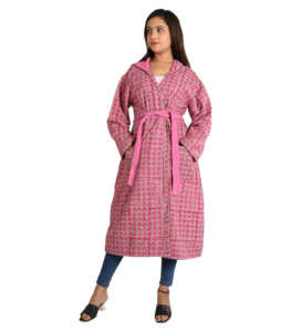 Chaqueta larga acolchada de manga larga Reversible de algodón con estampado Floral Jaipuri para mujer - Product Image 4