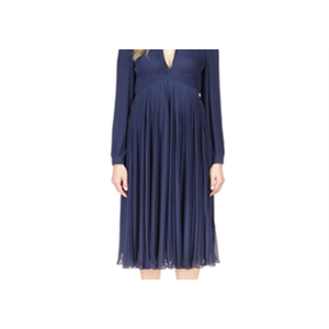 Abito Michael Kors in chiffon plissettato blu, lunghezza midi, con vita impero e silhouette a trapezio - Product Image 2