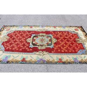 Alfombra Turca Grande de 4.6x8.9 pies, Alfombra de Lana Vintage con Estampado Animal Rojo - Product Image 3