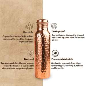 Botella de agua de cobre con diseño martillado hecho a mano, duradera y a prueba de fugas - Product Image 4