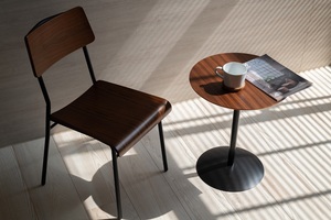 Table basse ronde en acier inoxydable, Table d'appoint en bois - Product Image 3