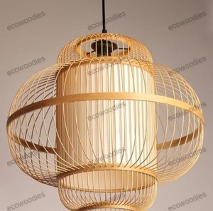 Candelabro de bambú de mimbre hecho a mano moderno, lámpara colgante de pantalla de bambú, candelabro de Arte de ratán, mesitas de noche - Product Image 4