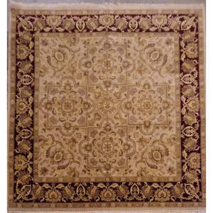 One of the Kind Indian Hand-Knotted Rug 10'0'' X 10'0 <b>Red</b>/Brown Natural <b>Wool</b> & Cotton ABC Rugs Kilims Collection - Product Image 1
