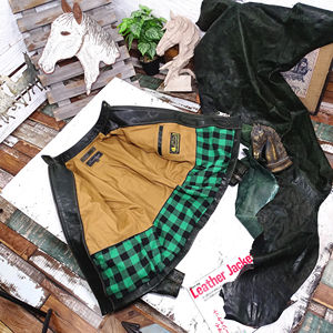 Veste en cuir vert coupe ajustée pour hommes col montant toile pierre lavée pour automne hiver moto Biker Wear High Street - Product Image 4