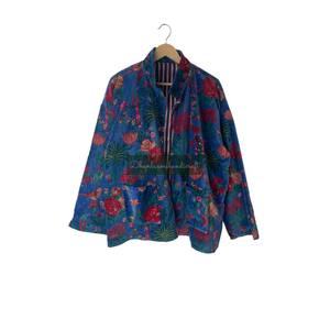 Veste réversible en velours de coton pour femmes imprimé fleuri respirant tenue de fête décontractée pardessus d'hiver pour l'automne été - Product Image 1