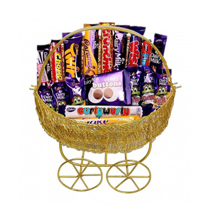 Handmade Round Shape Metal <b>Gift</b> <b>Hamper</b> Basket Superior Quality Gold Color Metal <b>Wedding</b> Basket in India - Product Image 5