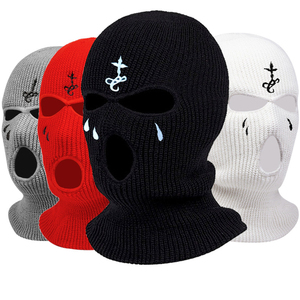 Masque de ski tricoté avec logo brodé personnalisé pour l'hiver, chaud pour l'extérieur, blanc, noir, 3 trous, cagoule néon pour hommes - Product Image 2