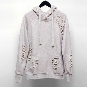 2025 Top haute qualité confortable hommes en détresse à capuche 100% coton fait à manches longues de haute qualité en détresse à capuche pour unisexe - Product Image 1