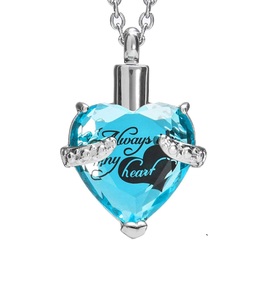 Blue Heart Pendant Urn <b>Necklace</b> <b>for</b> <b>Ashes</b> Sterling Silver with Crystal Cremation Jewelry Keepsake <b>for</b> Women Girls Custom Size - Product Image 6