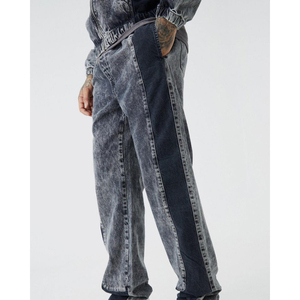 Pantalones vaqueros con patrón de Jacquard personalizado relajado azul claro con estilo para hombre, pantalones vaqueros de tela rígida de calle alta de calidad superior - Product Image 6